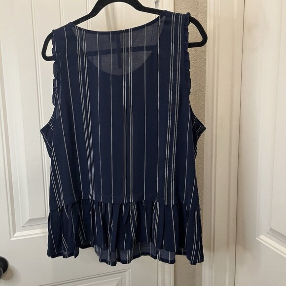 LC Lauren Conrad Blue White Striped Embroidered Sleeveless Ruffle Top Womens XL - Picture 5 of 10